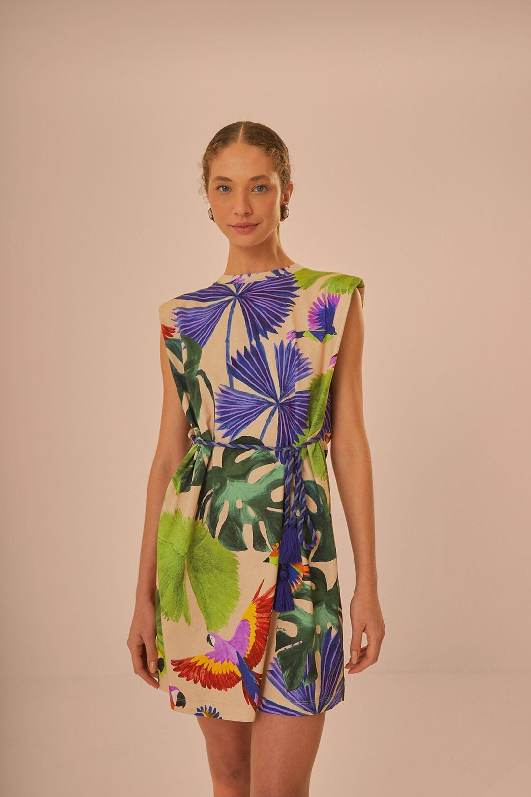Sand Macaw Jungle Organic Cotton T-Shirt Dress FARM Rio Sand Macaw Jungle Organic Cotton T-Shirt Dress FARM Rio