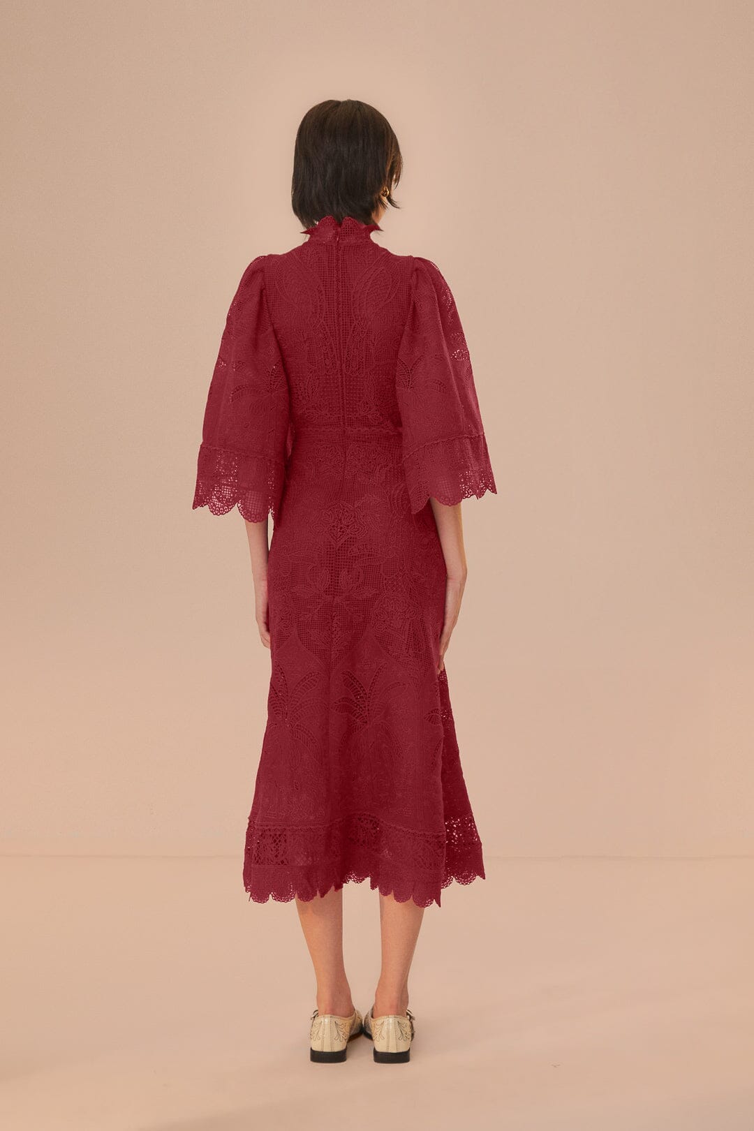 knee length dresses for ladies Burgundy Guipure Lace Midi Dress knee length dresses for ladies Burgundy Guipure Lace Midi Dress