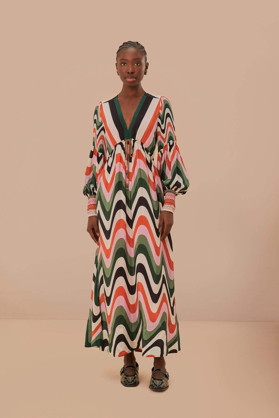 Robe longue à dégradé de vagues multicolores