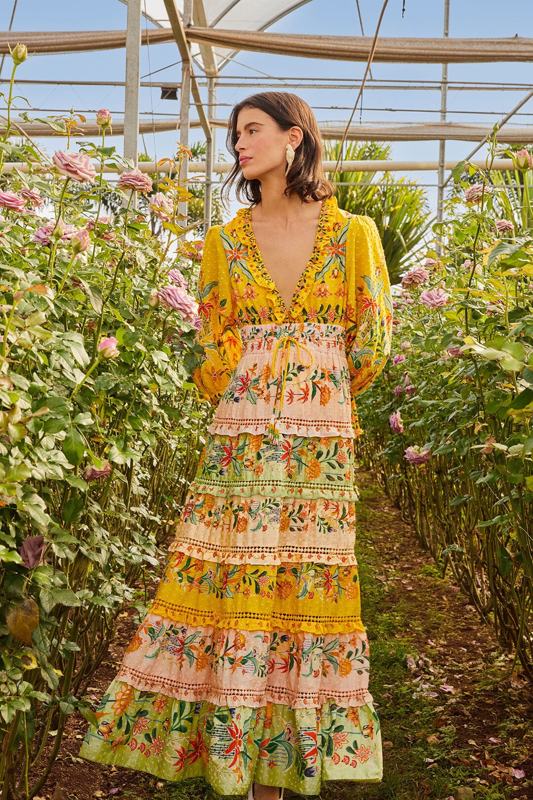 Delicate Flowers Stripes Long Sleeve Maxi Dress – FARM Rio Delicate Flowers Stripes Long Sleeve Maxi Dress – FARM Rio