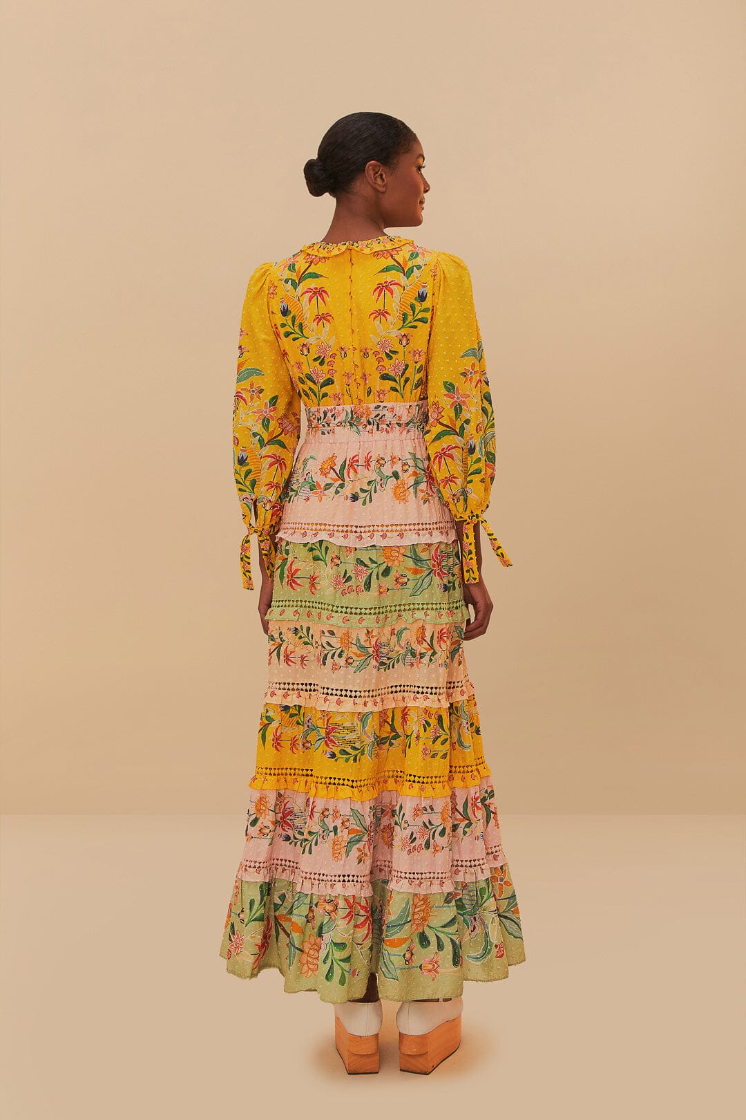 farm rio delicate floral stripes linen blend maxi dress Delicate Floral Stripes Maxi Dress