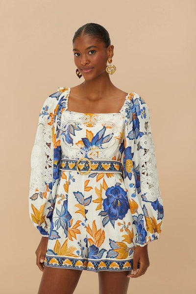 Off-White Summer Flowers Romper – FARM Rio