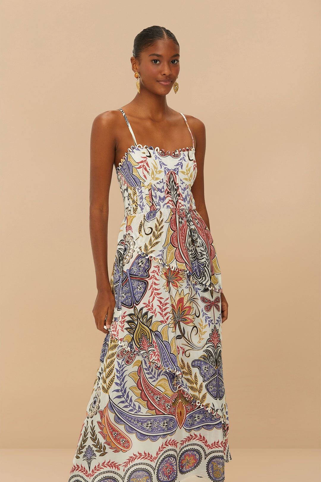 Off-White Boho Glam Loopy Trim Maxi Dress – FARM Rio