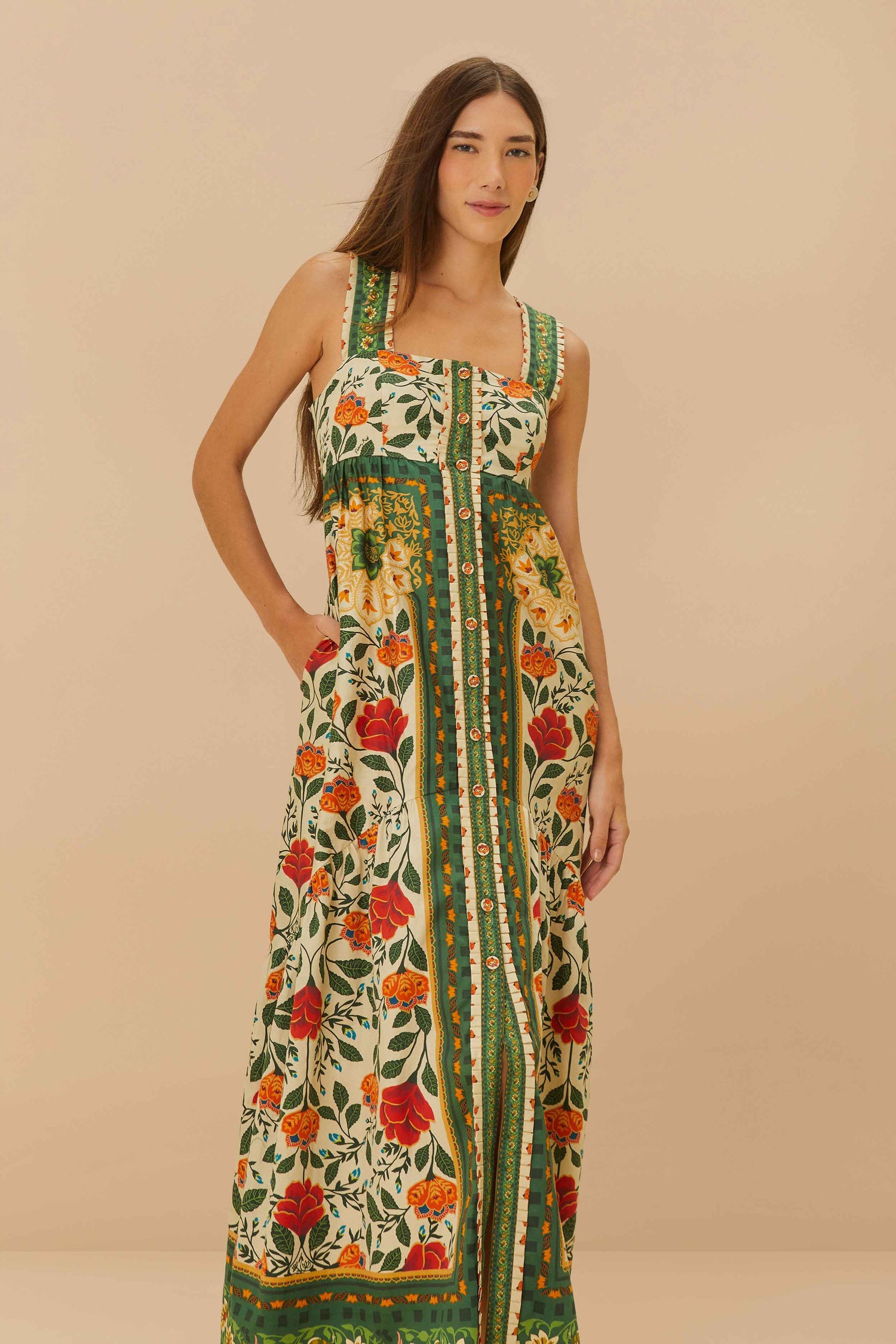 Sand Garden Tapestry Back Bow Maxi Dress FARM Rio Sand Garden Tapestry Back Bow Maxi Dress FARM Rio
