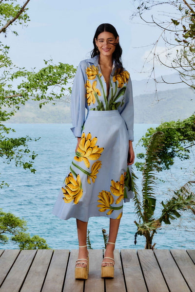 farm rio blue banana midi dress Cocina Striped Skirt – Blue lace banana