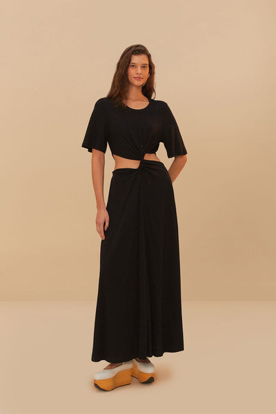 farm rio short sleeve midi dress Black Cut-Out Short Sleeve Midi Dress – FARM Rio