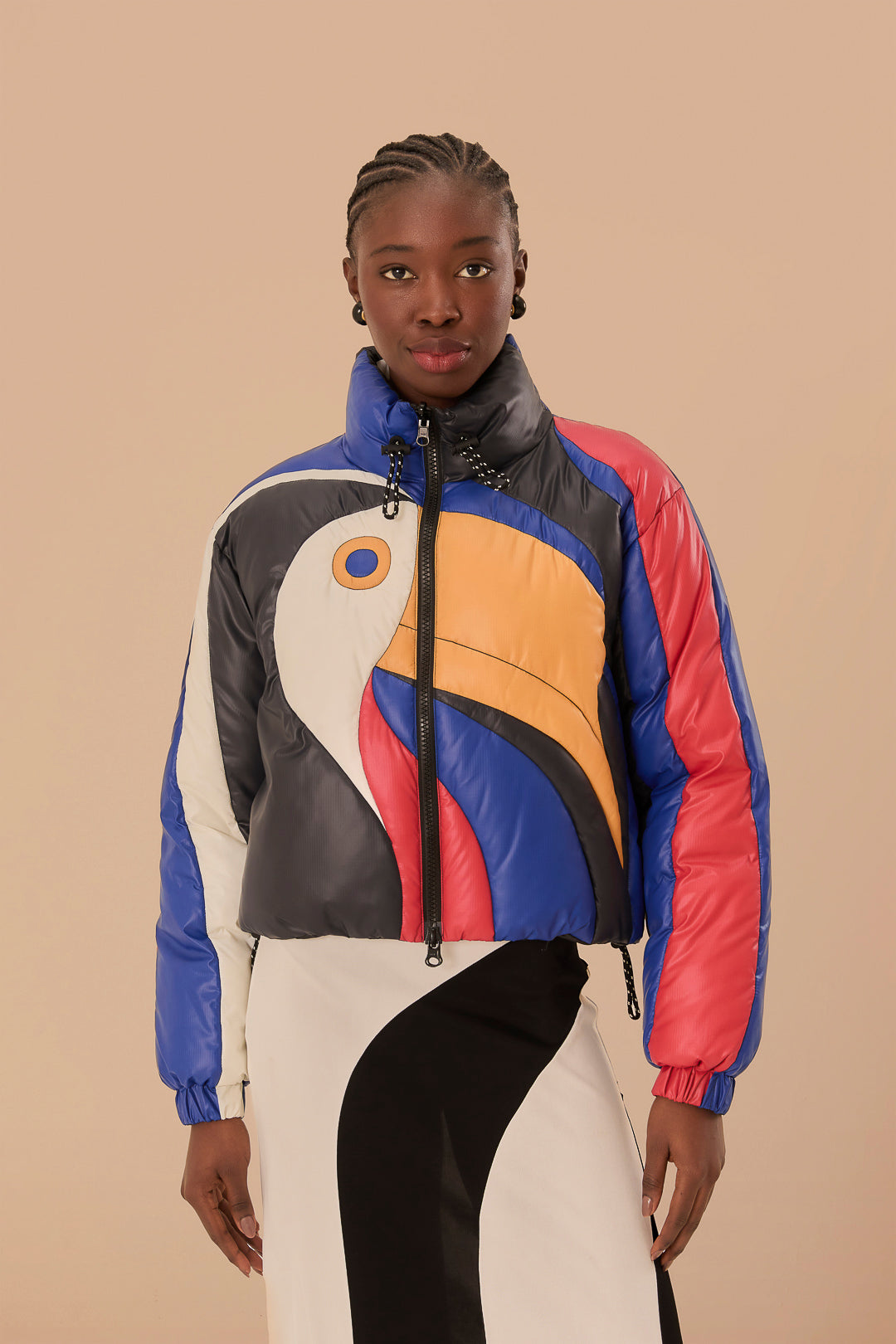 Multicolor Amanda Stripes Toucan Reversible Puffer Jacket