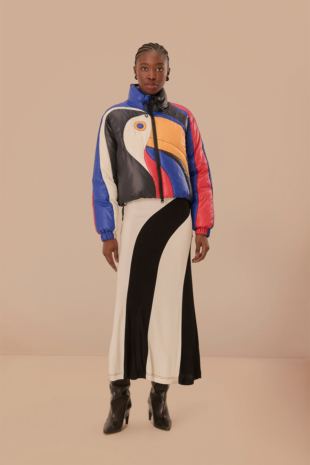 Multicolor Amanda Stripes Toucan Reversible Puffer Jacket