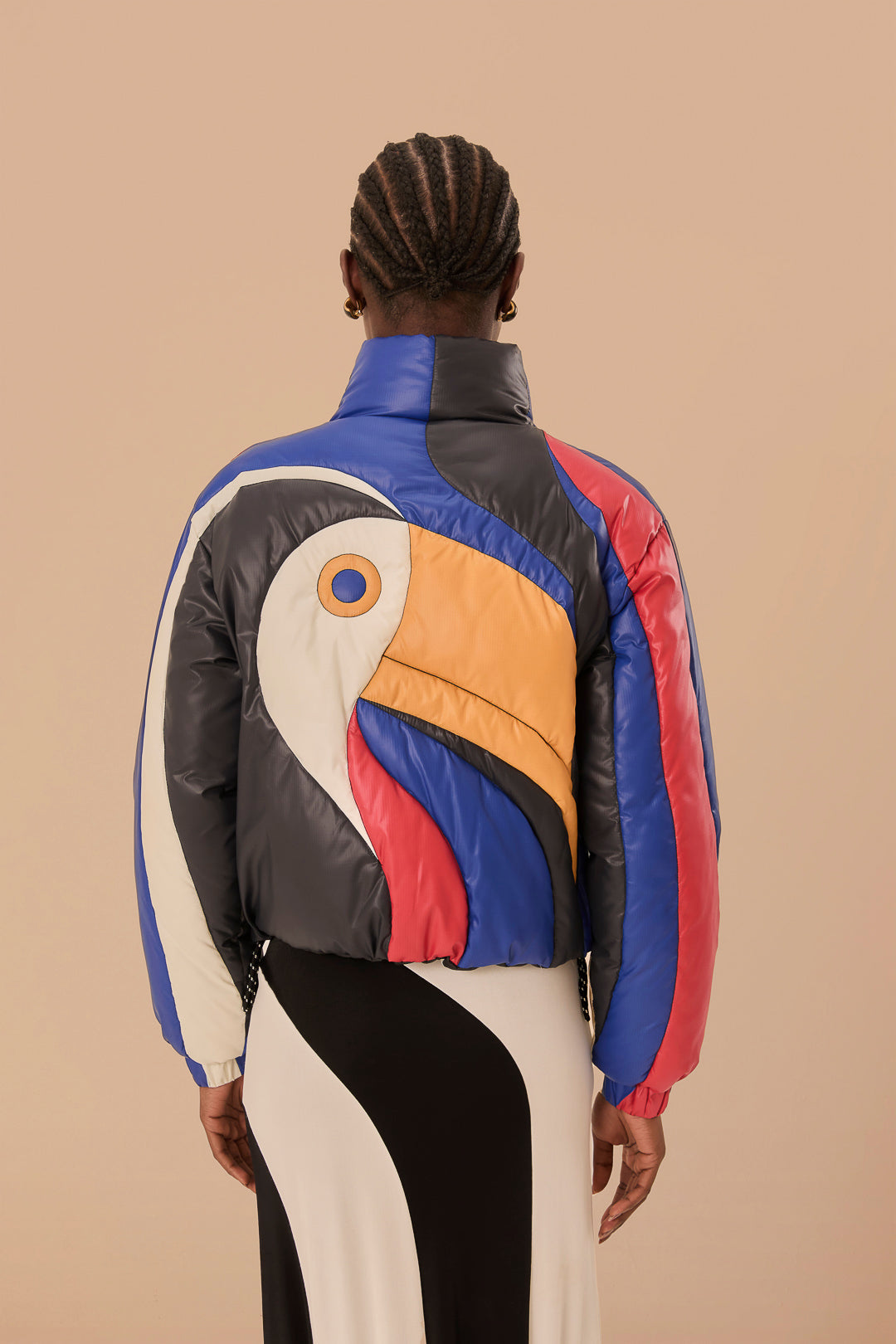 Multicolor Amanda Stripes Toucan Reversible Puffer Jacket