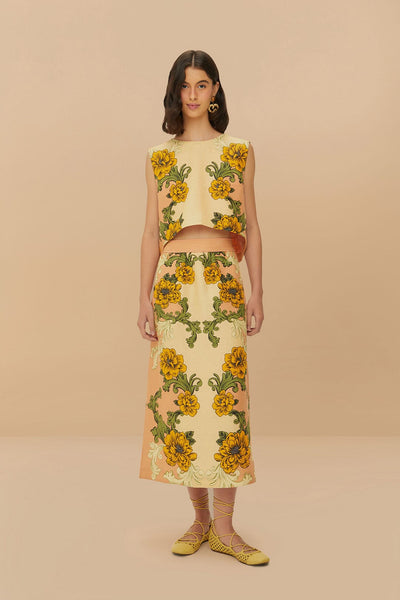 Pink Delicate Flower Arabesques Midi Skirt – FARM Rio