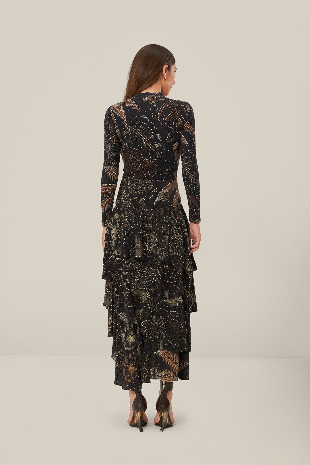 farm rio black golden foliage mini dress Black Golden Foliage Tulle Midi Dress FARM Rio