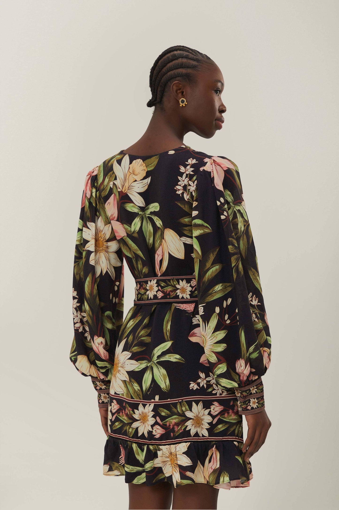 Black Surreal Flowers Long Sleeve Mini Dress FARM Rio Black Surreal Flowers Long Sleeve Mini Dress FARM Rio