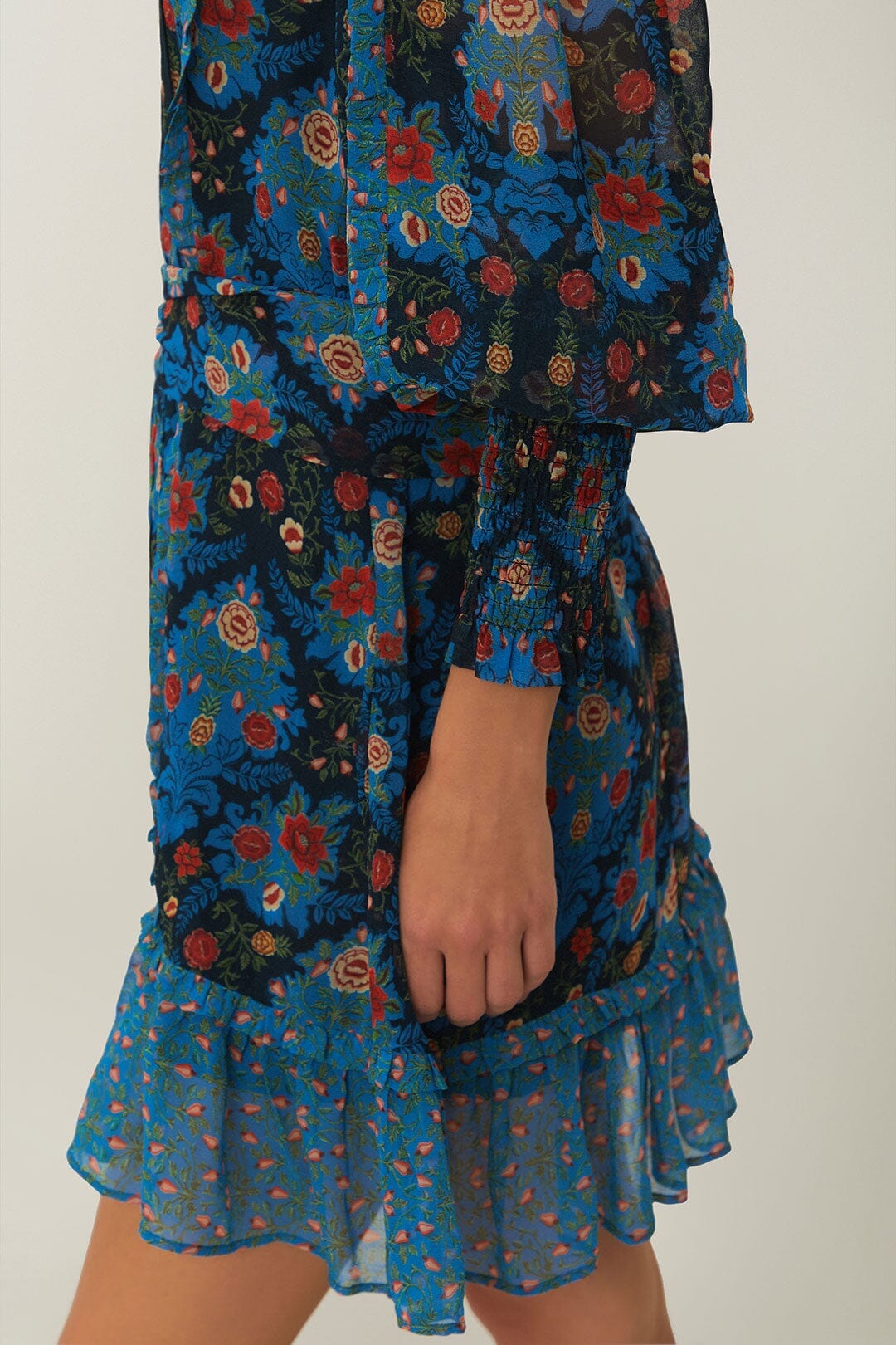 Blue Arabesque Floral High Neck Mini Dress FARM Rio Blue Arabesque Floral High Neck Mini Dress FARM Rio