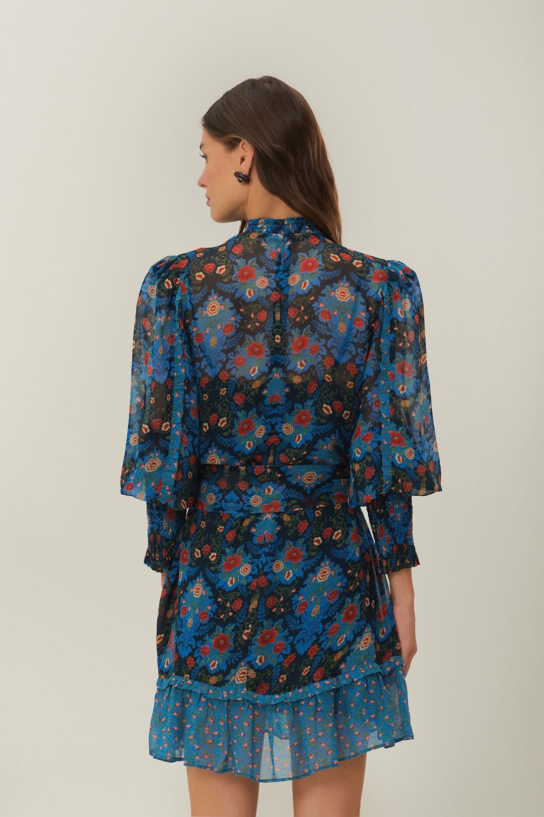 Blue Arabesque Floral High Neck Mini Dress FARM Rio Blue Arabesque Floral High Neck Mini Dress FARM Rio