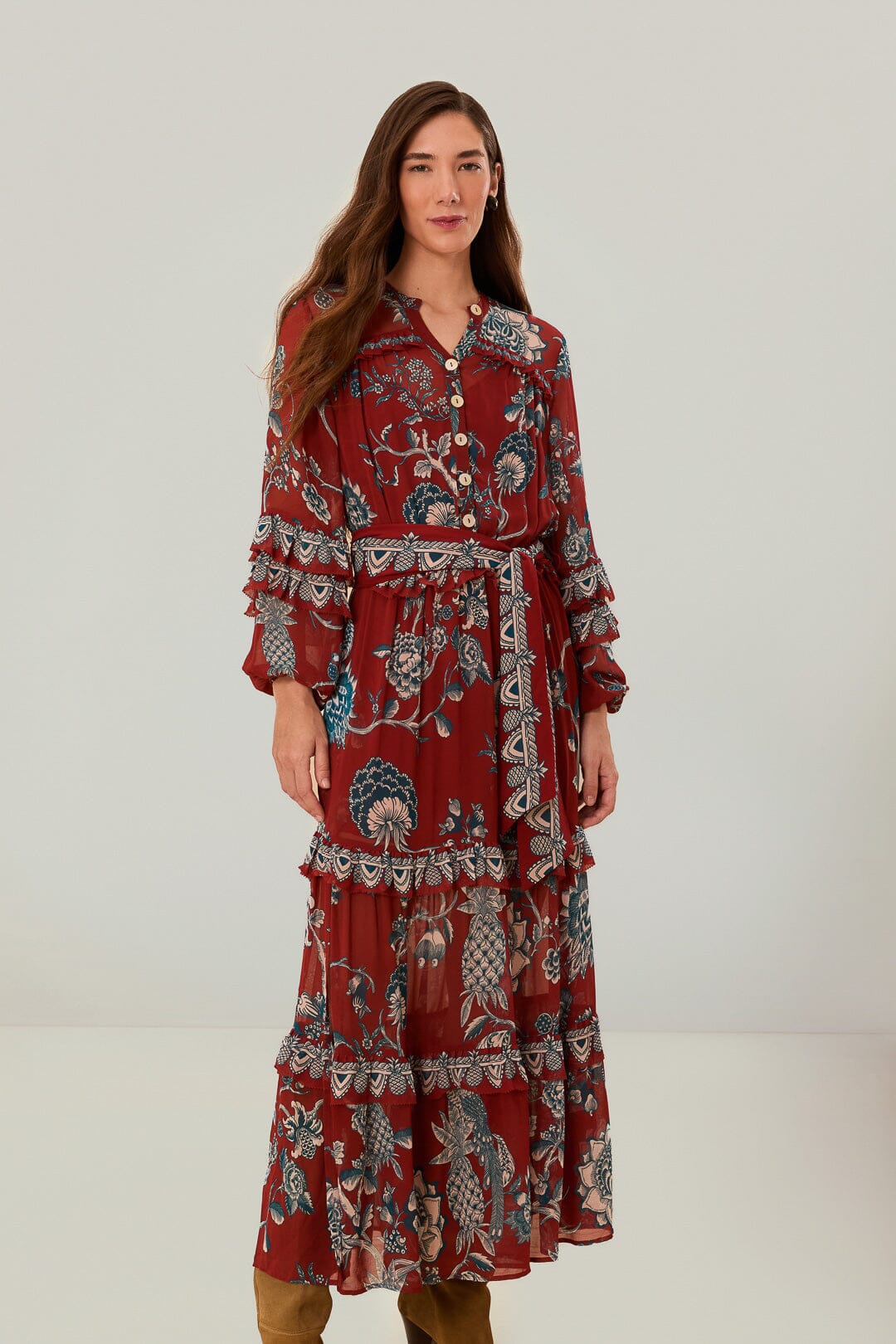 Robe longue rouge Tropical Landing