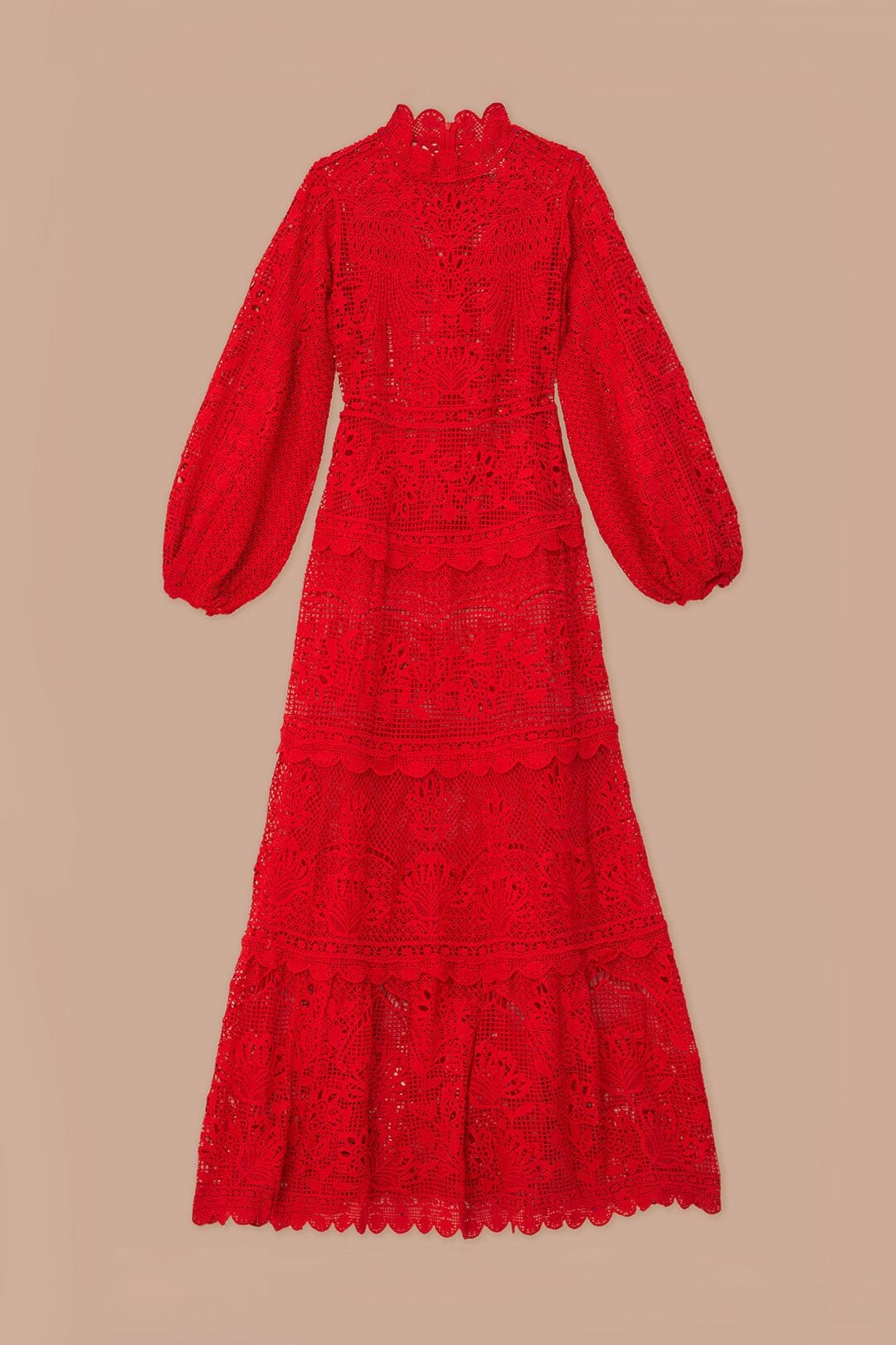 Red Guipire Long Sleeve Maxi Dress FARM Rio Red Guipire Long Sleeve Maxi Dress FARM Rio