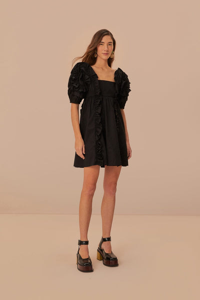 Black Ruffle Short Sleeve Mini Dress – FARM Rio