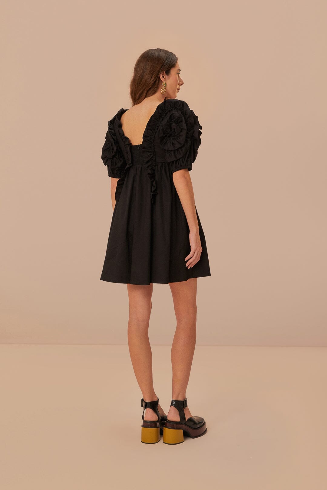 short black ruffle dress Women's Puff Sleeves Mini Dress Ruffled Square Neck Layered Hem Flowy A Line Mini Short Dress Sun Beach Dresses (Black, S) at Amazon Women's Clothing store