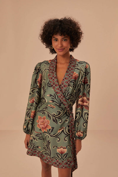 Arabesque Floral Green Long Sleeve Mini Dress – FARM Rio