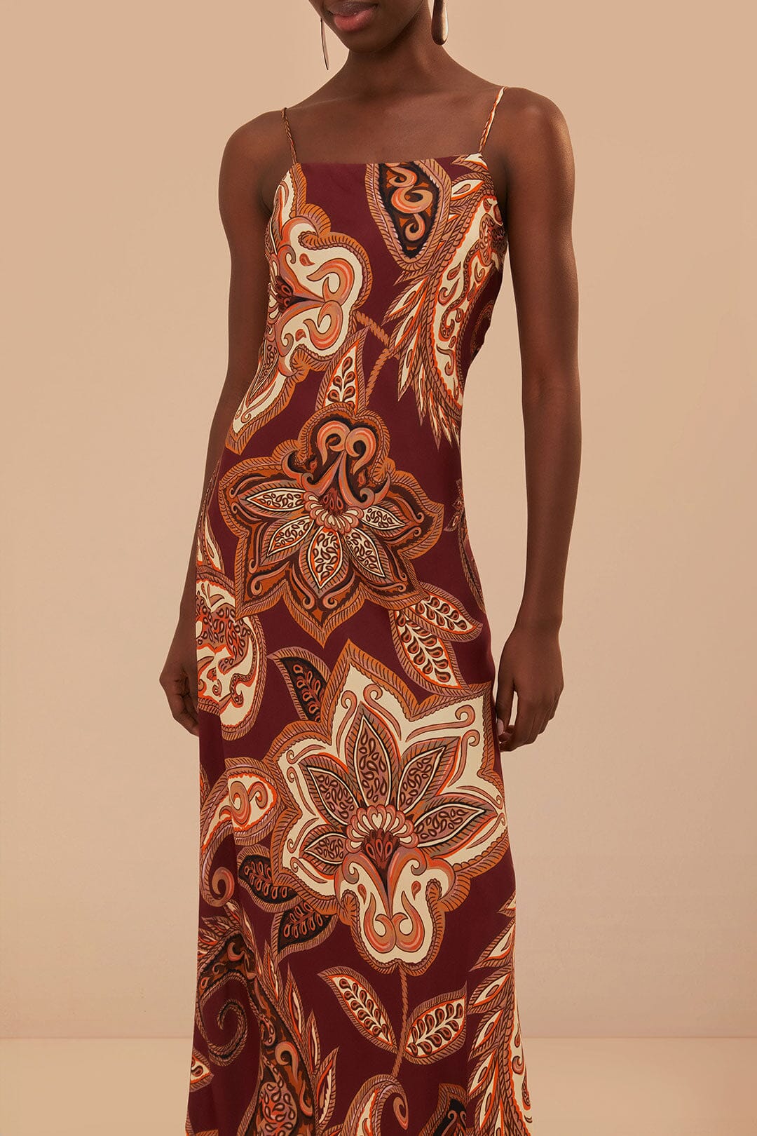 Burgundy Leopard Paisley LENZING™ ECOVERO™ Viscose Maxi Slip Dress