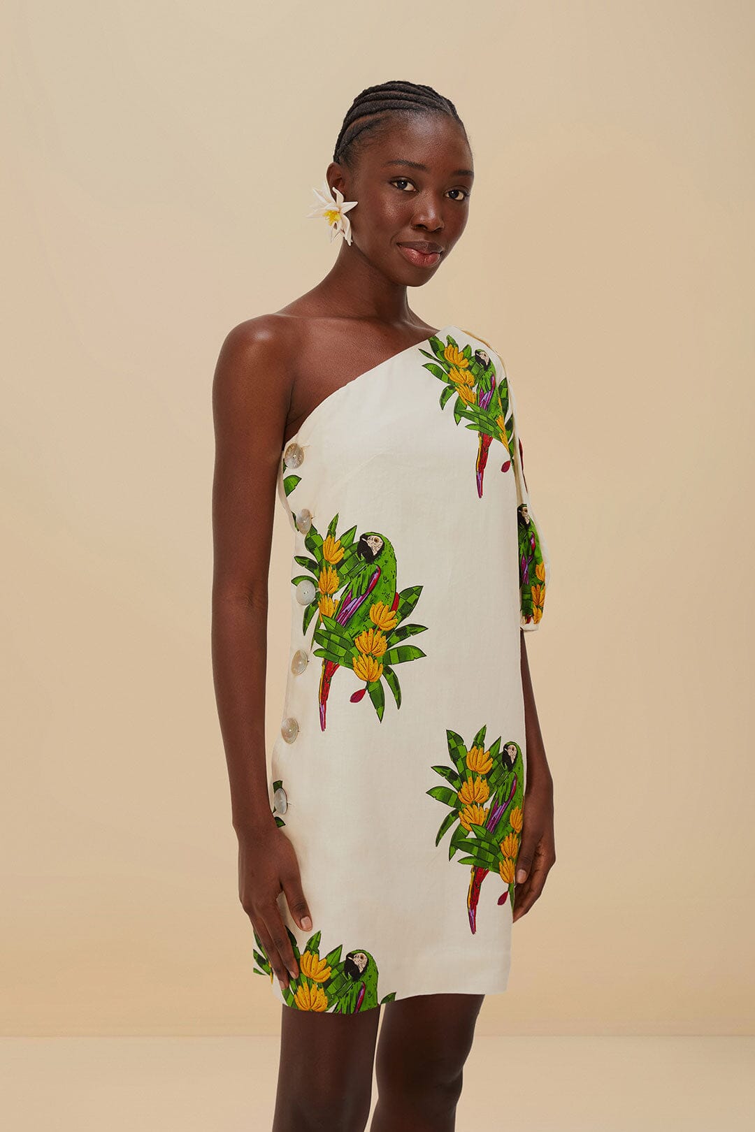 Robe courte blanc cassé Maracana Bird en LENZING™ ECOVERO™ Euroflax™