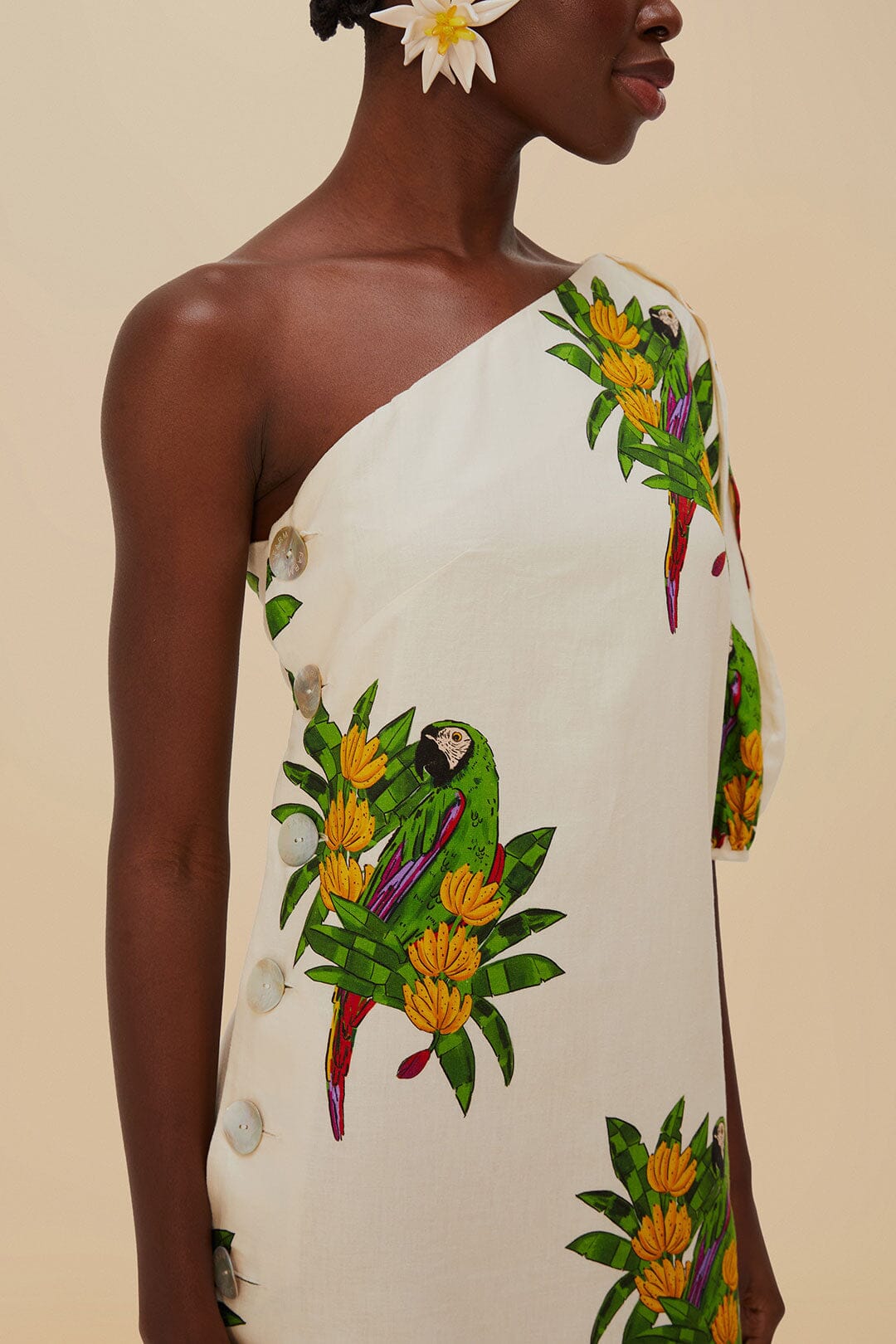 Robe courte blanc cassé Maracana Bird en LENZING™ ECOVERO™ Euroflax™