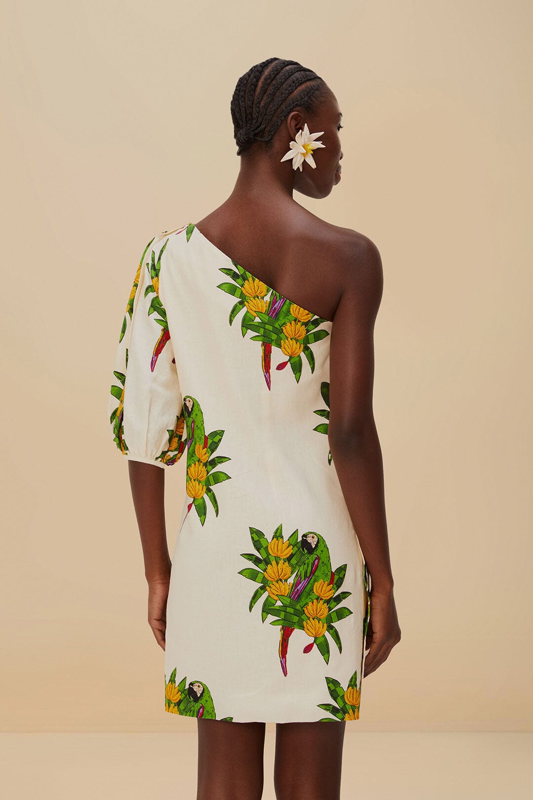 Robe courte blanc cassé Maracana Bird en LENZING™ ECOVERO™ Euroflax™