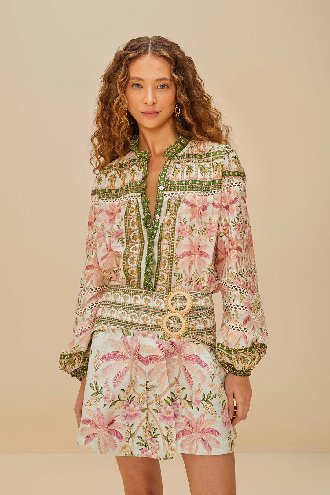 MINI-JUPE À DOUBLE CEINTURE PALM DREAM OFF-WHITE