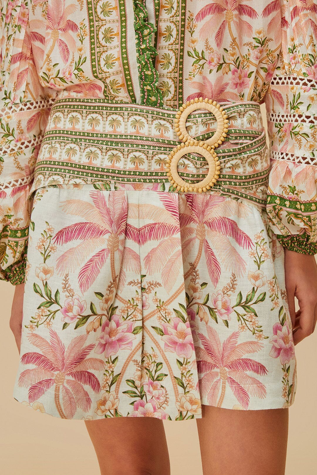 MINI-JUPE À DOUBLE CEINTURE PALM DREAM OFF-WHITE