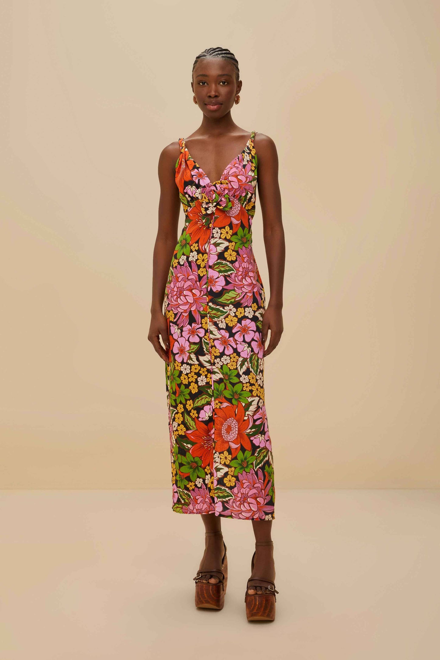 Black Floral Vivi Rose LENZING™ ECOVERO™ Euroflax™ Midi Dress