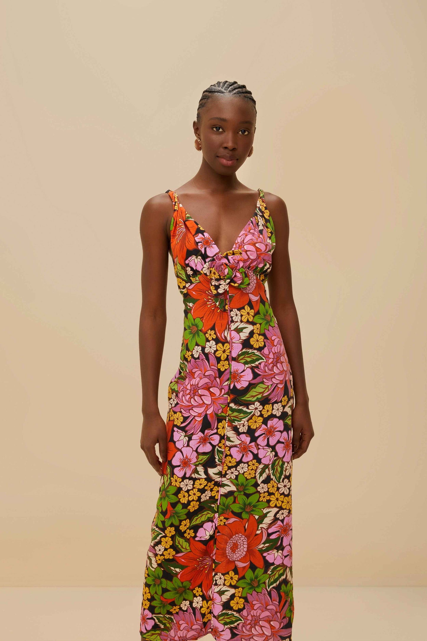 Black Floral Vivi Rose LENZING™ ECOVERO™ Euroflax™ Midi Dress