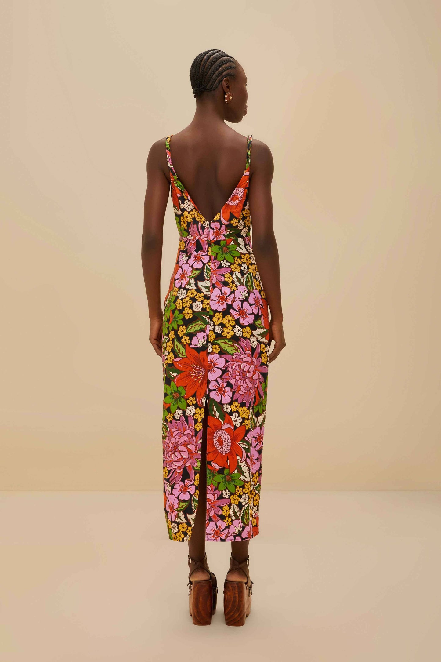 Black Floral Vivi Rose LENZING™ ECOVERO™ Euroflax™ Midi Dress