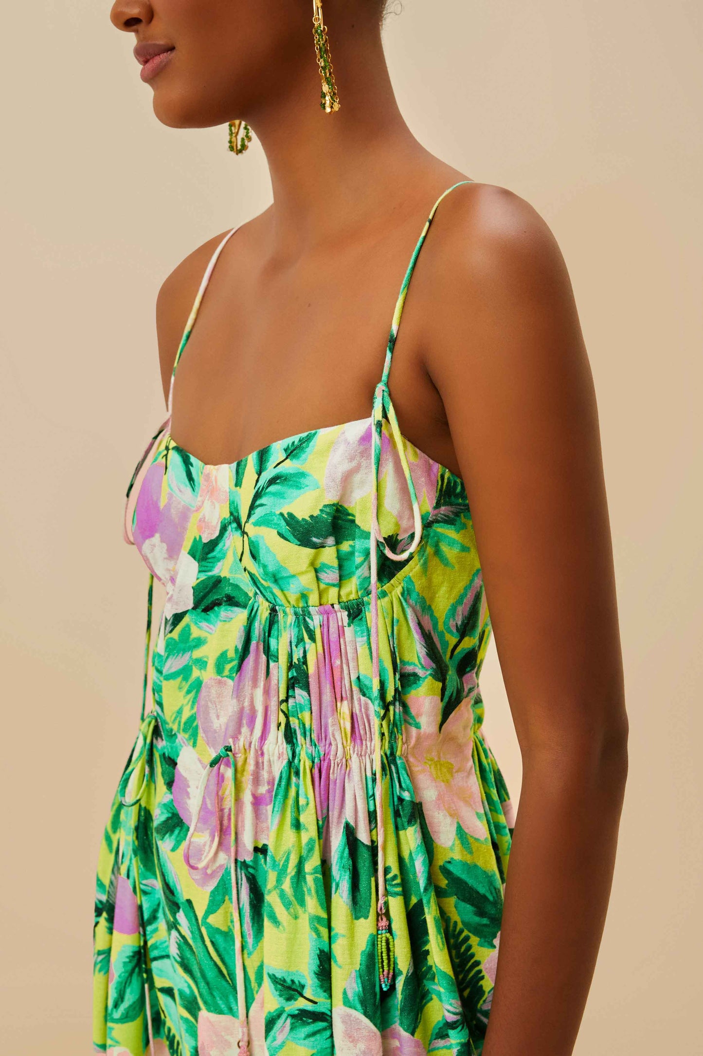 Green Painted Flowers LENZING™ ECOVERO™ Euroflax™ Midi Dress