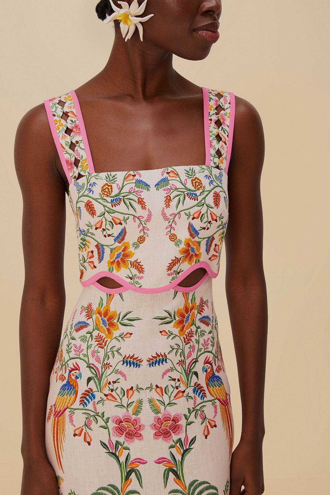 Pink Delicate Forest Euroflax™ Premium Linen Mini Dress