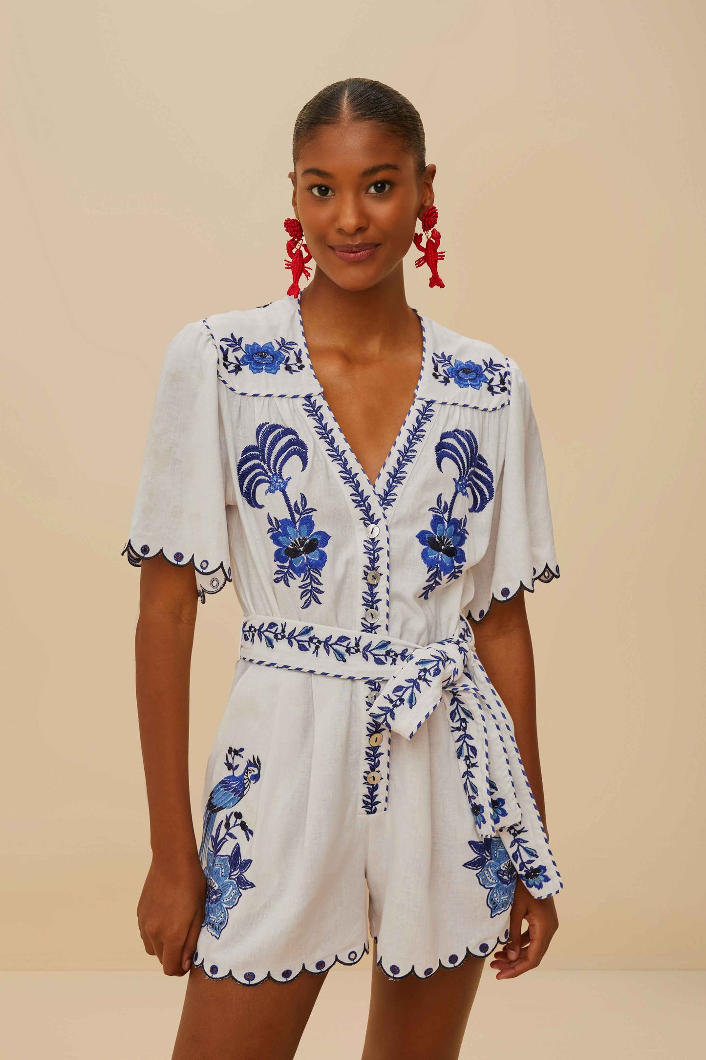 Blue Delicate Forest Richelieu Embroidered LENZING™ ECOVERO™ Euroflax™ Romper