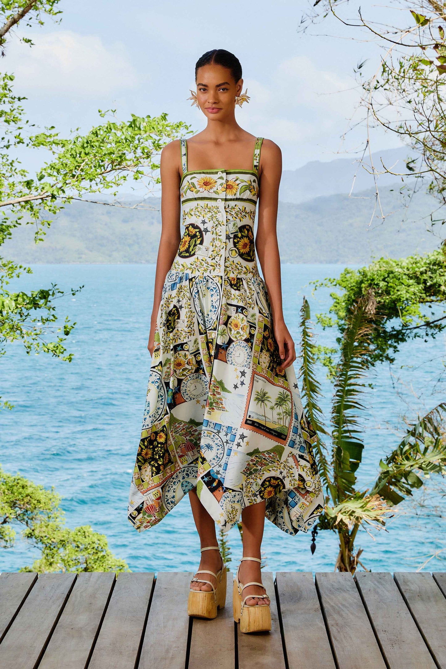 Multicolor Latin Trip Scarves Organic Cotton Midi Dress