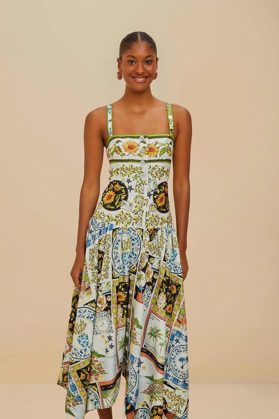 Multicolor Latin Trip Scarves Organic Cotton Midi Dress