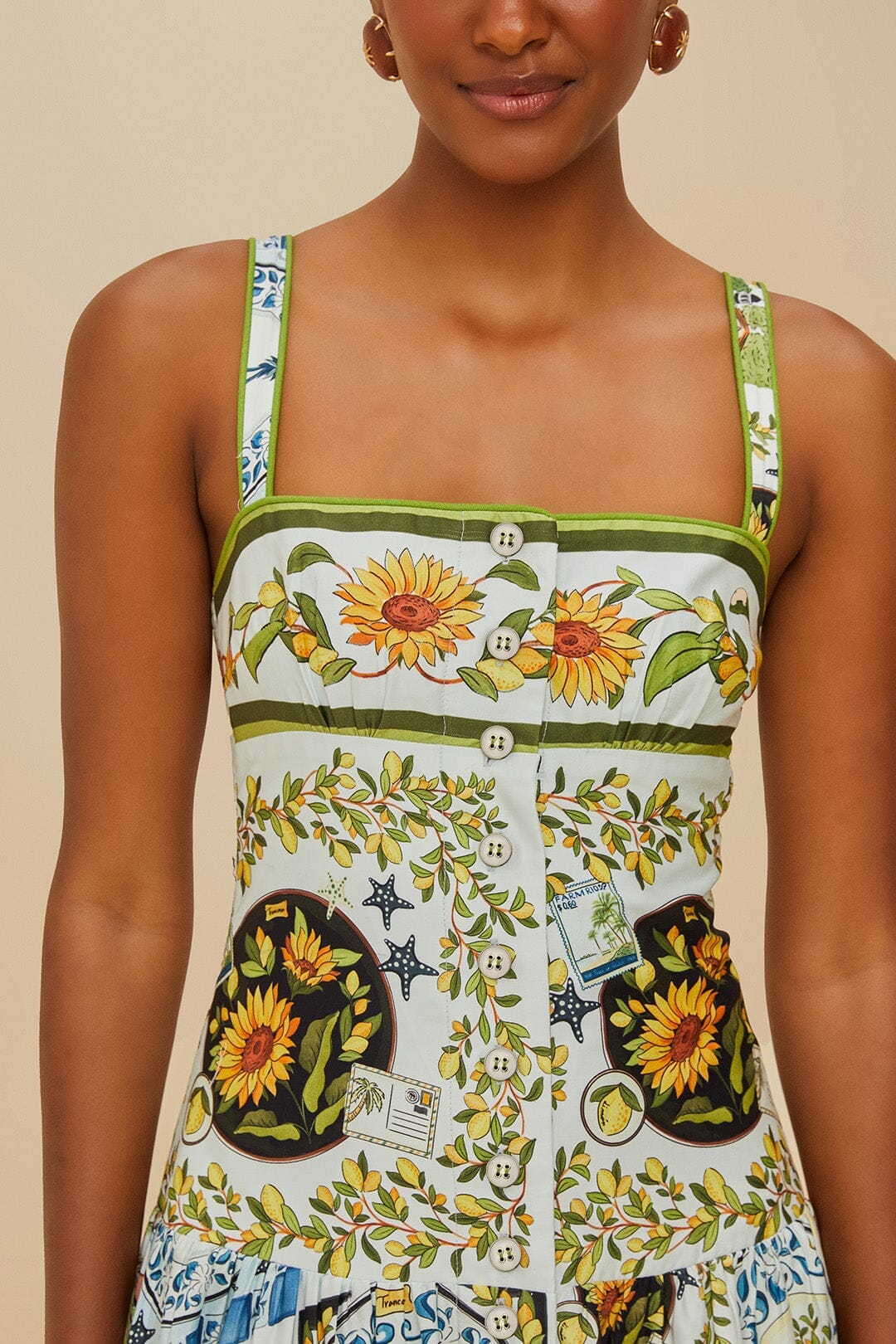 Multicolor Latin Trip Scarves Organic Cotton Midi Dress