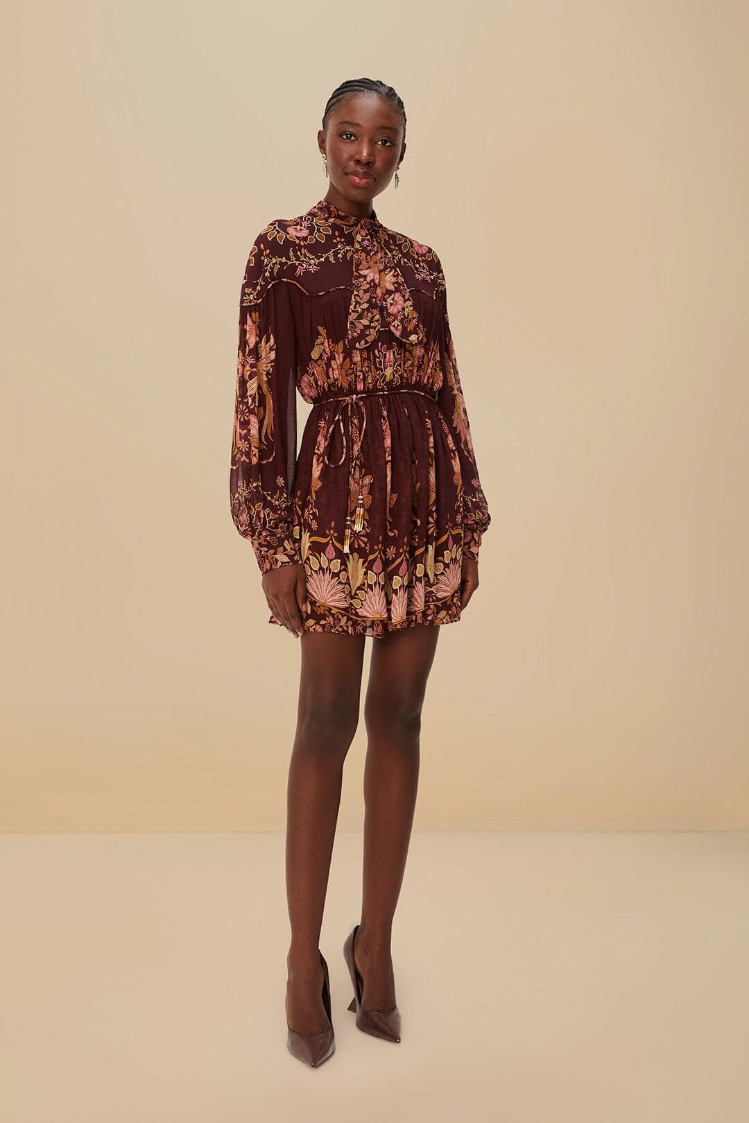 ROBE MINI BELLA BORDEAUX À ENCOLURE NOUÉE