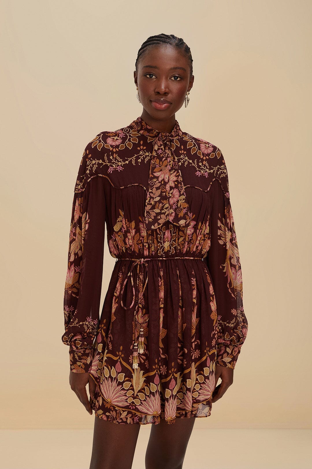 ROBE MINI BELLA BORDEAUX À ENCOLURE NOUÉE