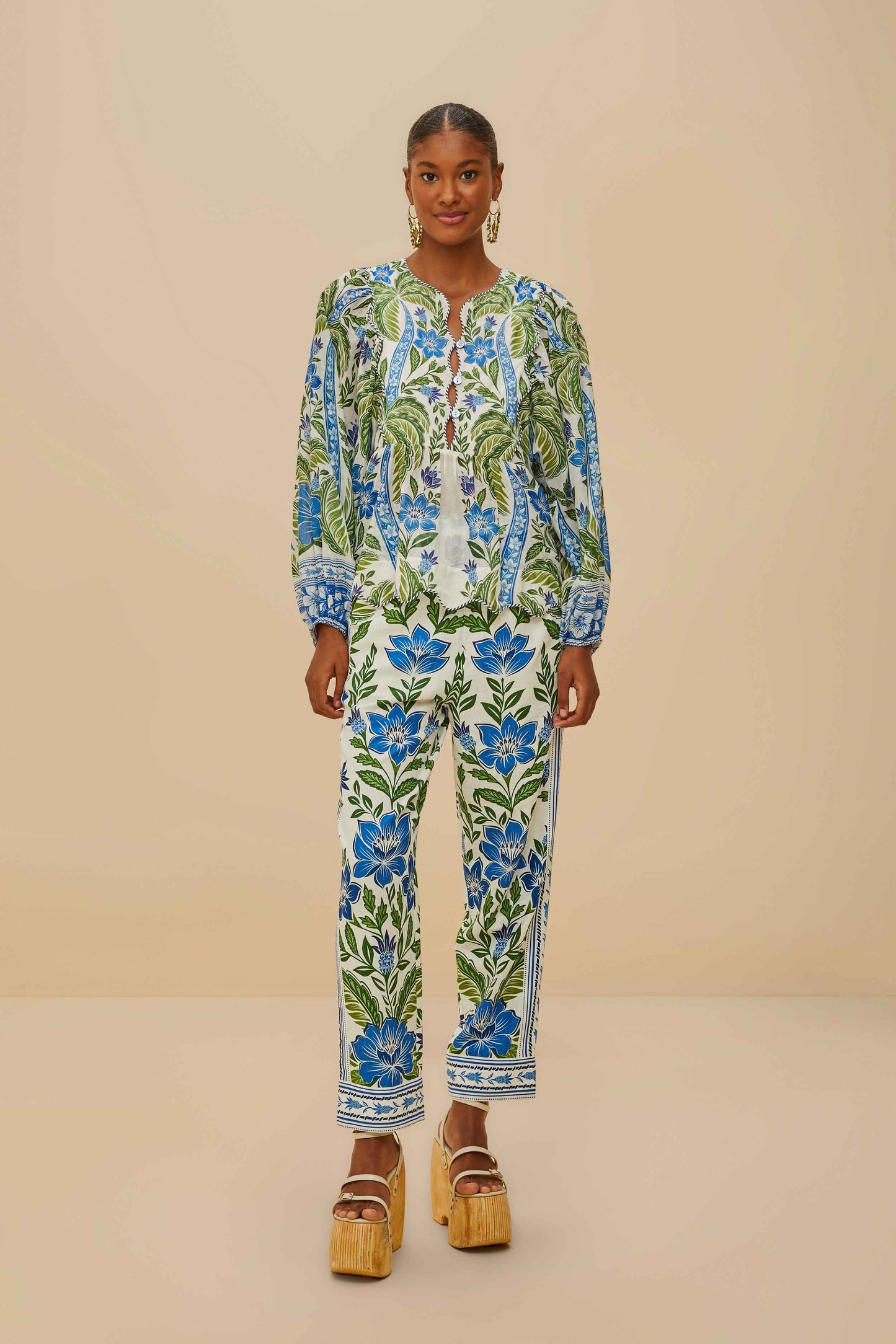 BLOUSE À EMPIÈCEMENT ONDULÉ TROPICANCE BLANC CASSÉ