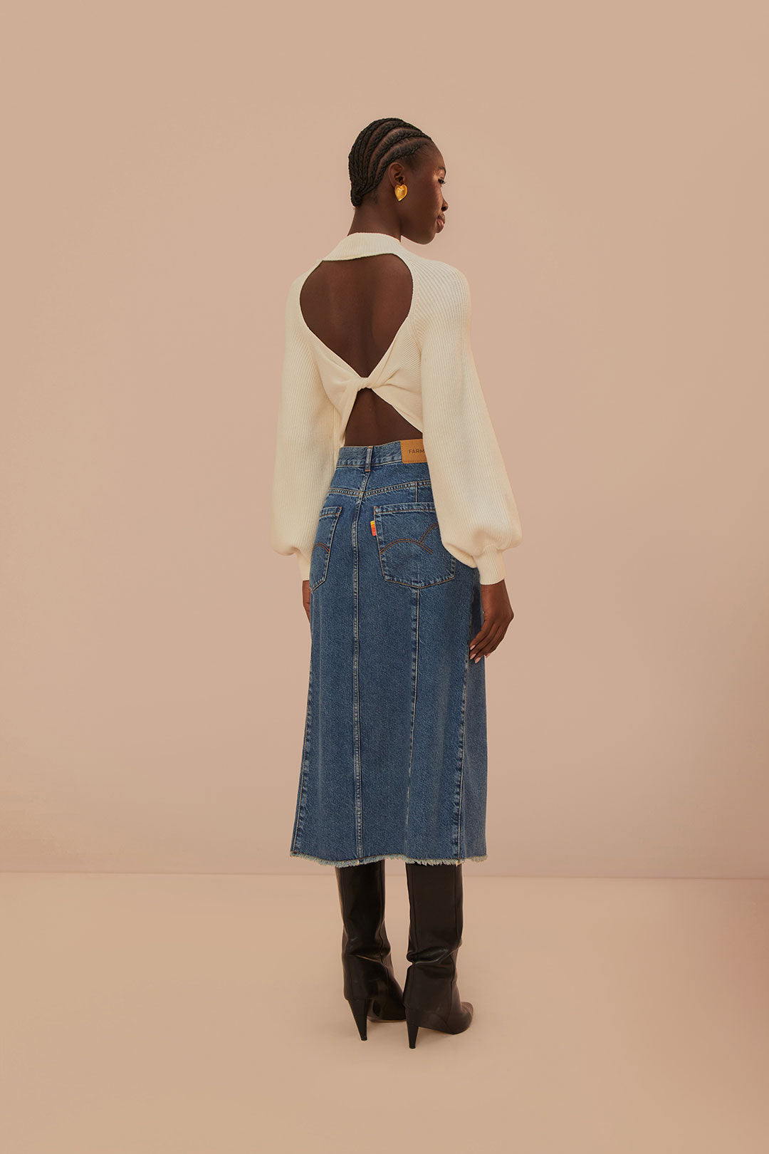 Denim Low Waist Midi Skirt