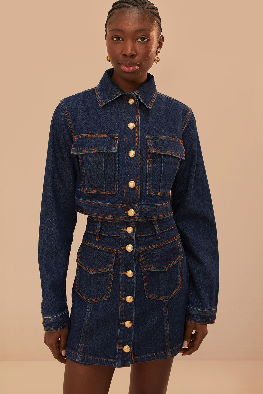 Jupe taille haute en denim foncé