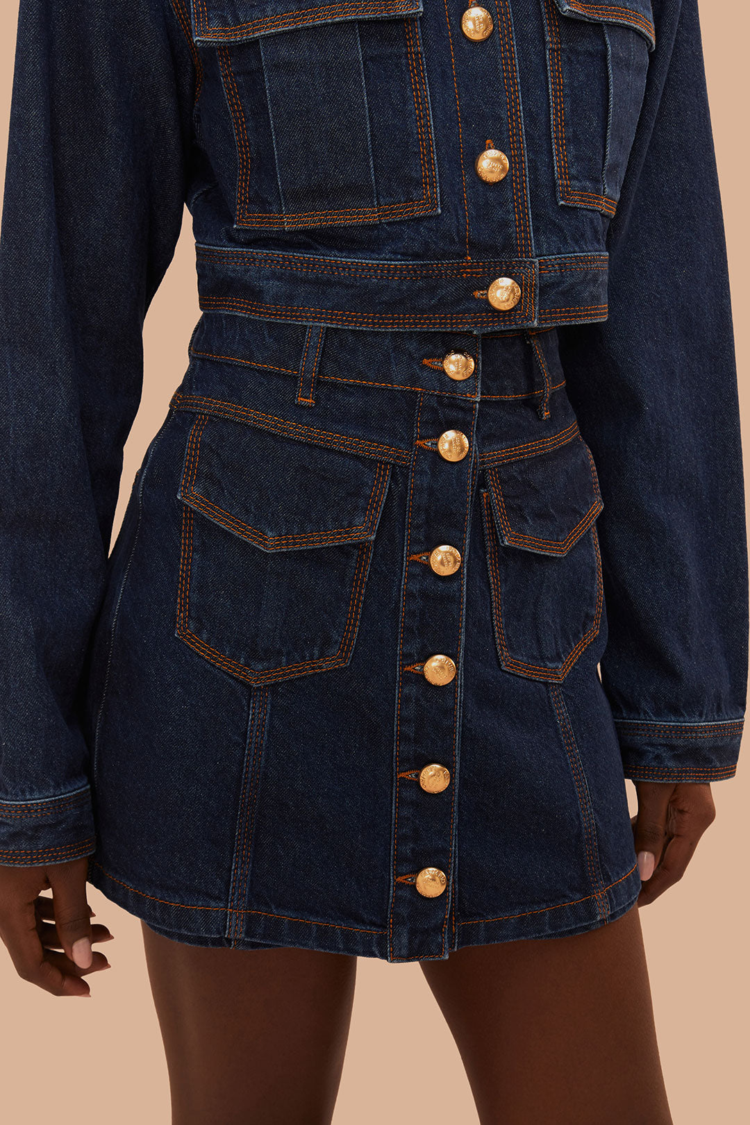 Jupe taille haute en denim foncé