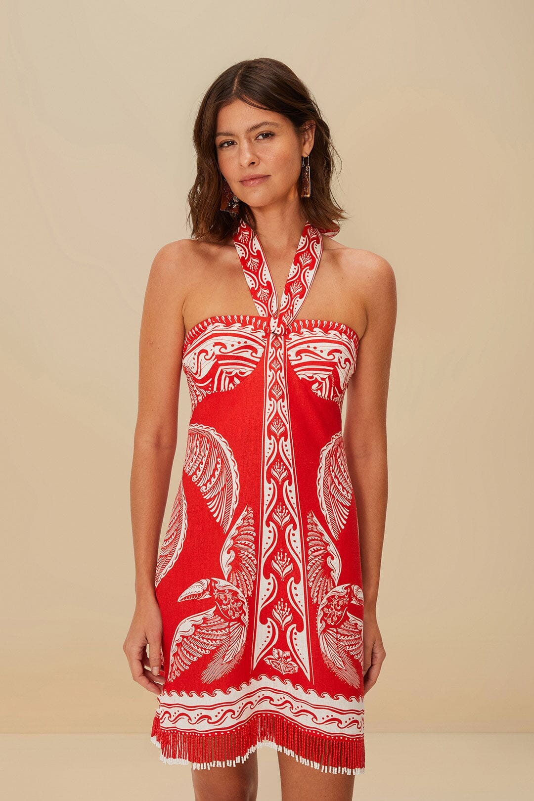 Red Majestic Coconut Tree Euroflax™ Premium Linen Mini Dress