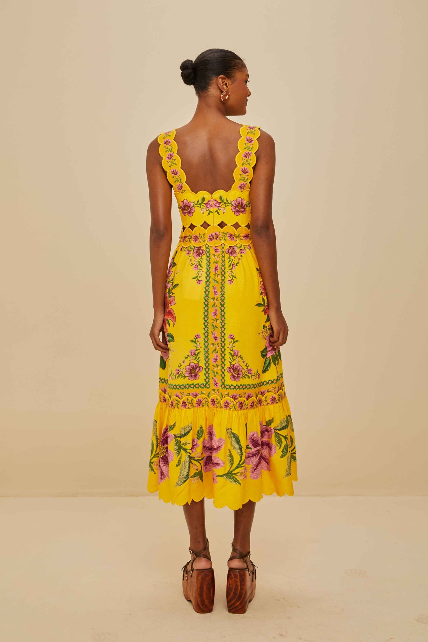 Yellow Summer Fruit Scarf LENZING™ ECOVERO™ Euroflax™ Midi Dress