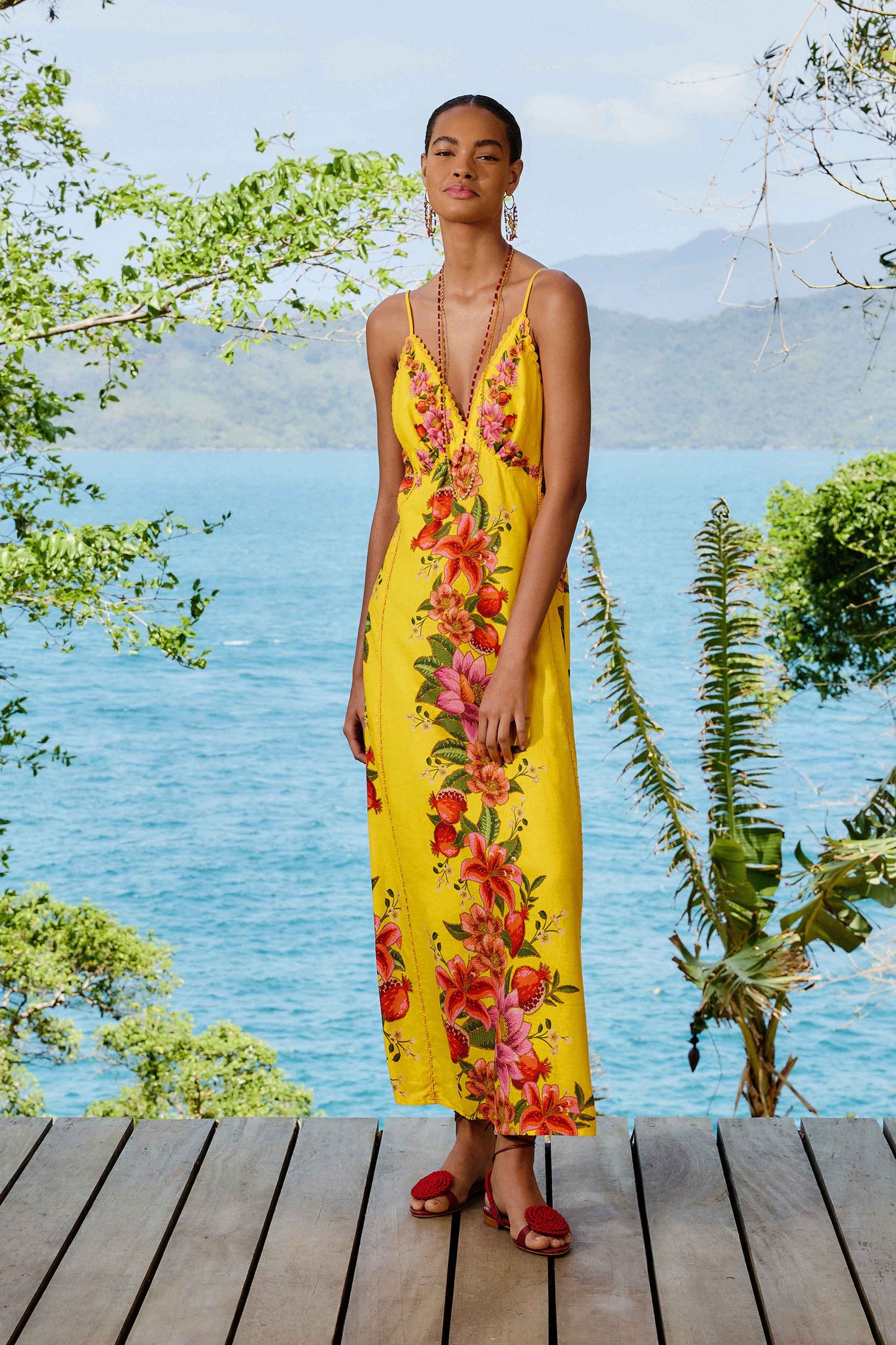 Yellow Summer Fruit Scarf LENZING™ ECOVERO™ Euroflax™ Maxi Dress