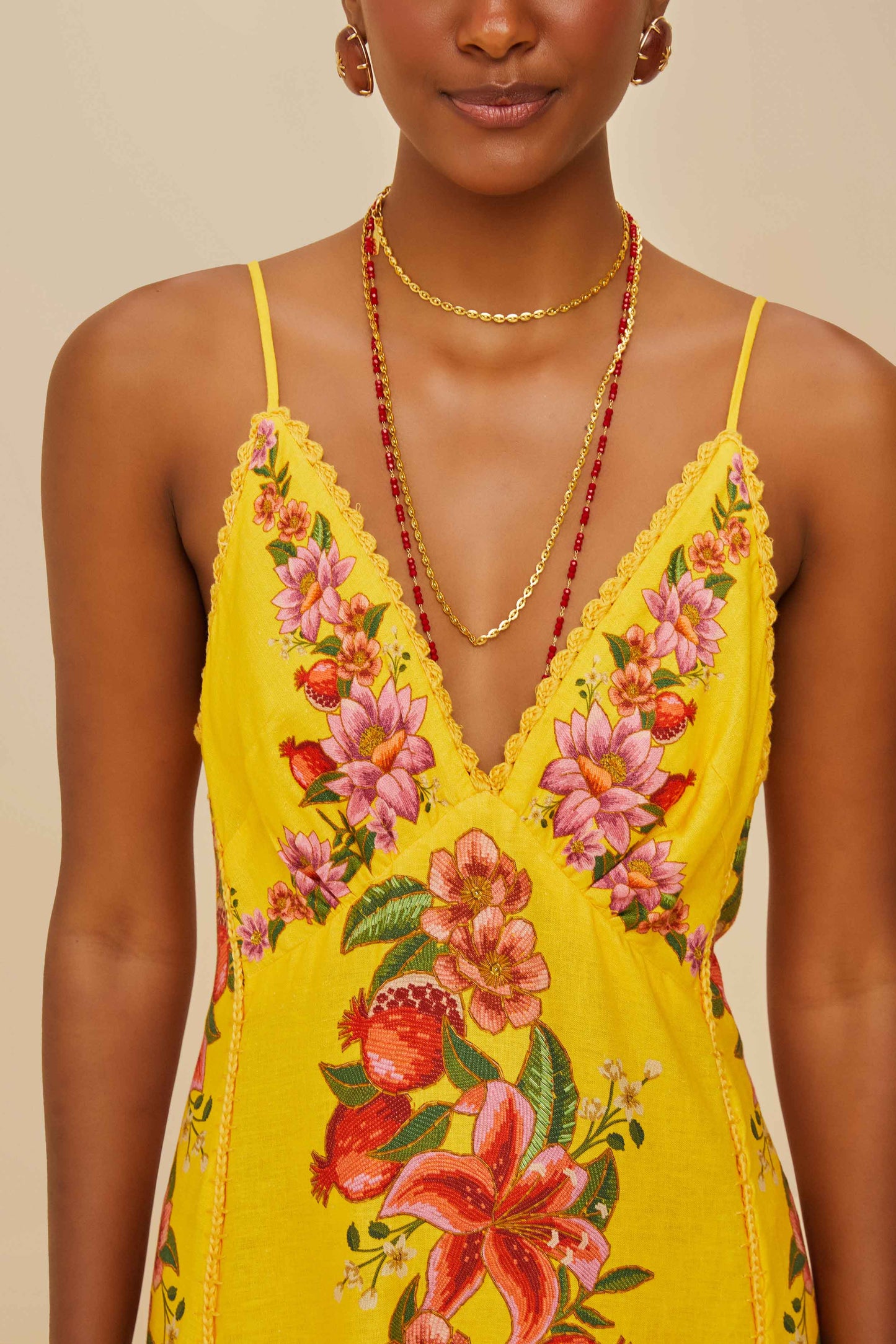 Yellow Summer Fruit Scarf LENZING™ ECOVERO™ Euroflax™ Maxi Dress