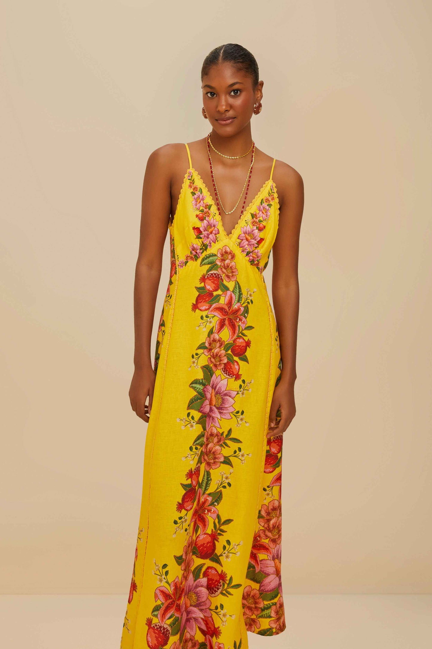 Yellow Summer Fruit Scarf LENZING™ ECOVERO™ Euroflax™ Maxi Dress