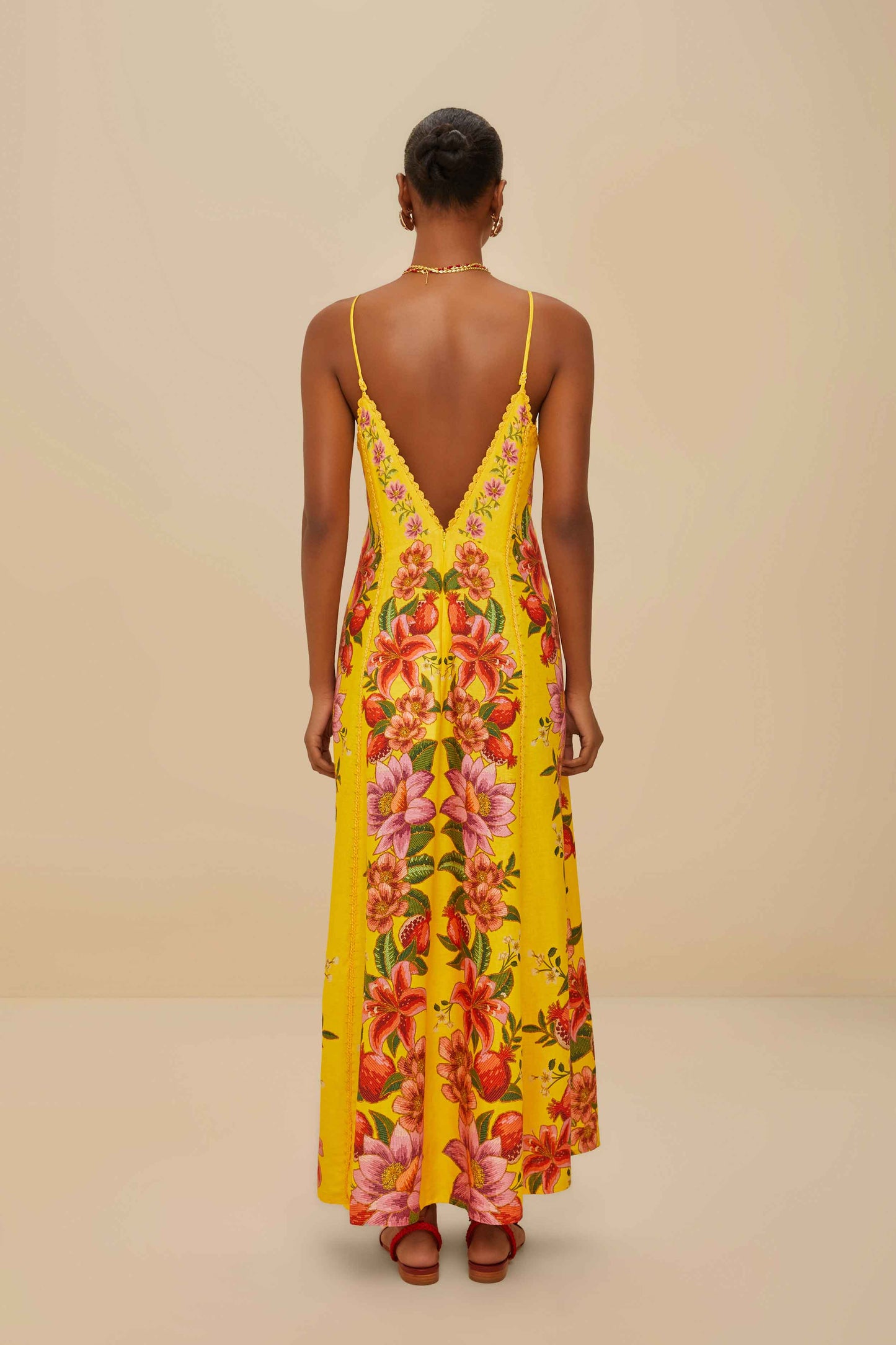 Yellow Summer Fruit Scarf LENZING™ ECOVERO™ Euroflax™ Maxi Dress